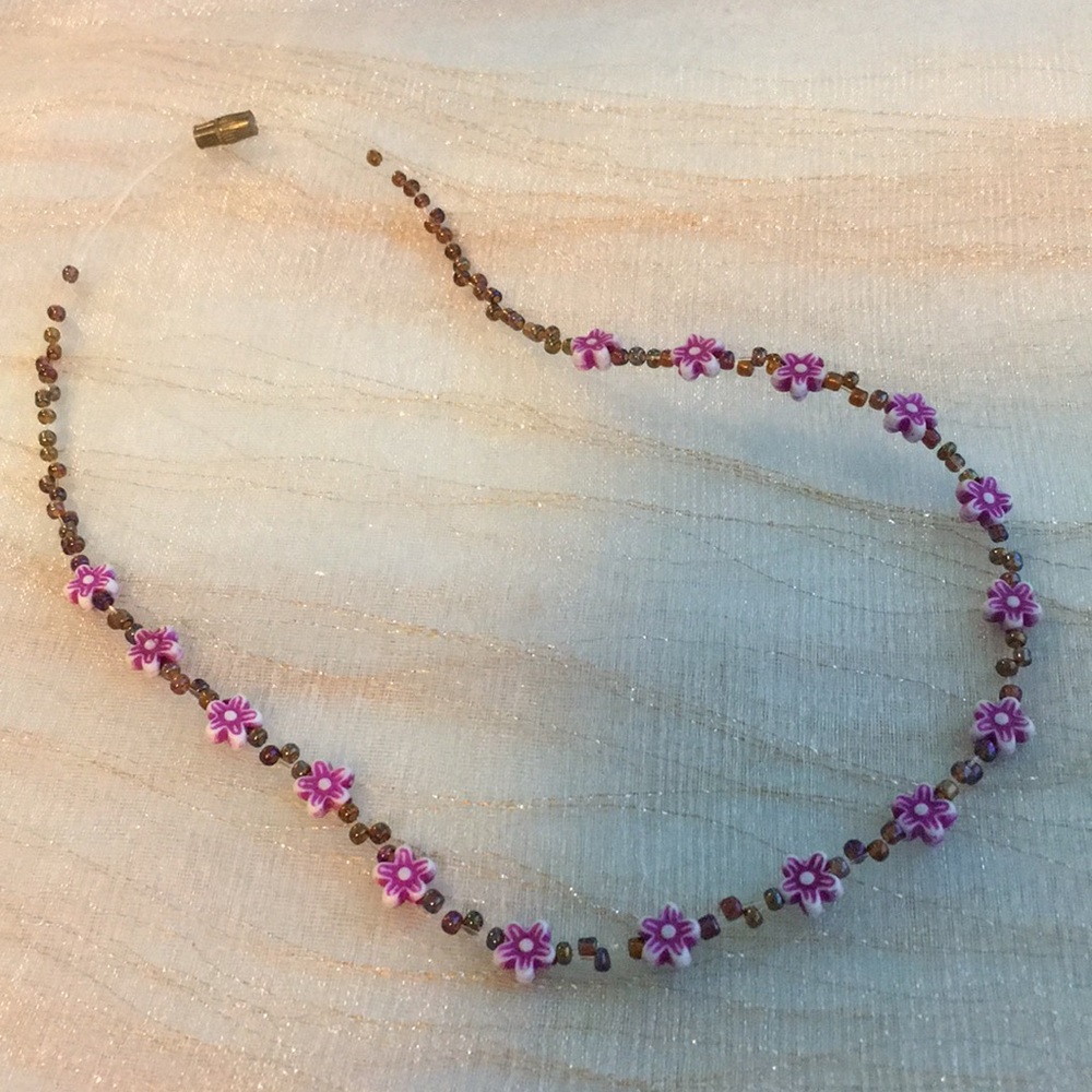 Pink Floral Bead Necklace